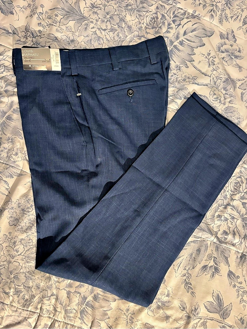Louis Raphael Tailored Slim Fit Stretch Dress Pants Blue Waist 32 x 30 NWT